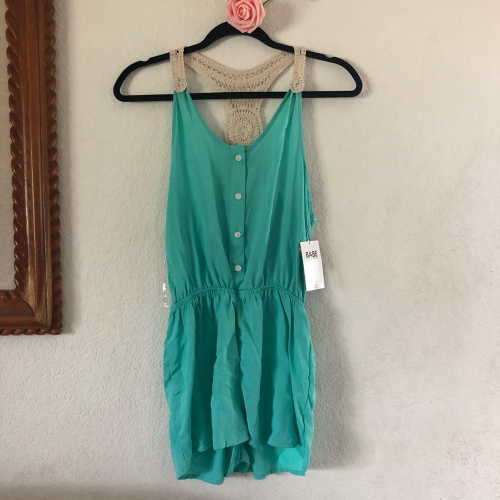 Babe Society Mint Green Crochet Romper
